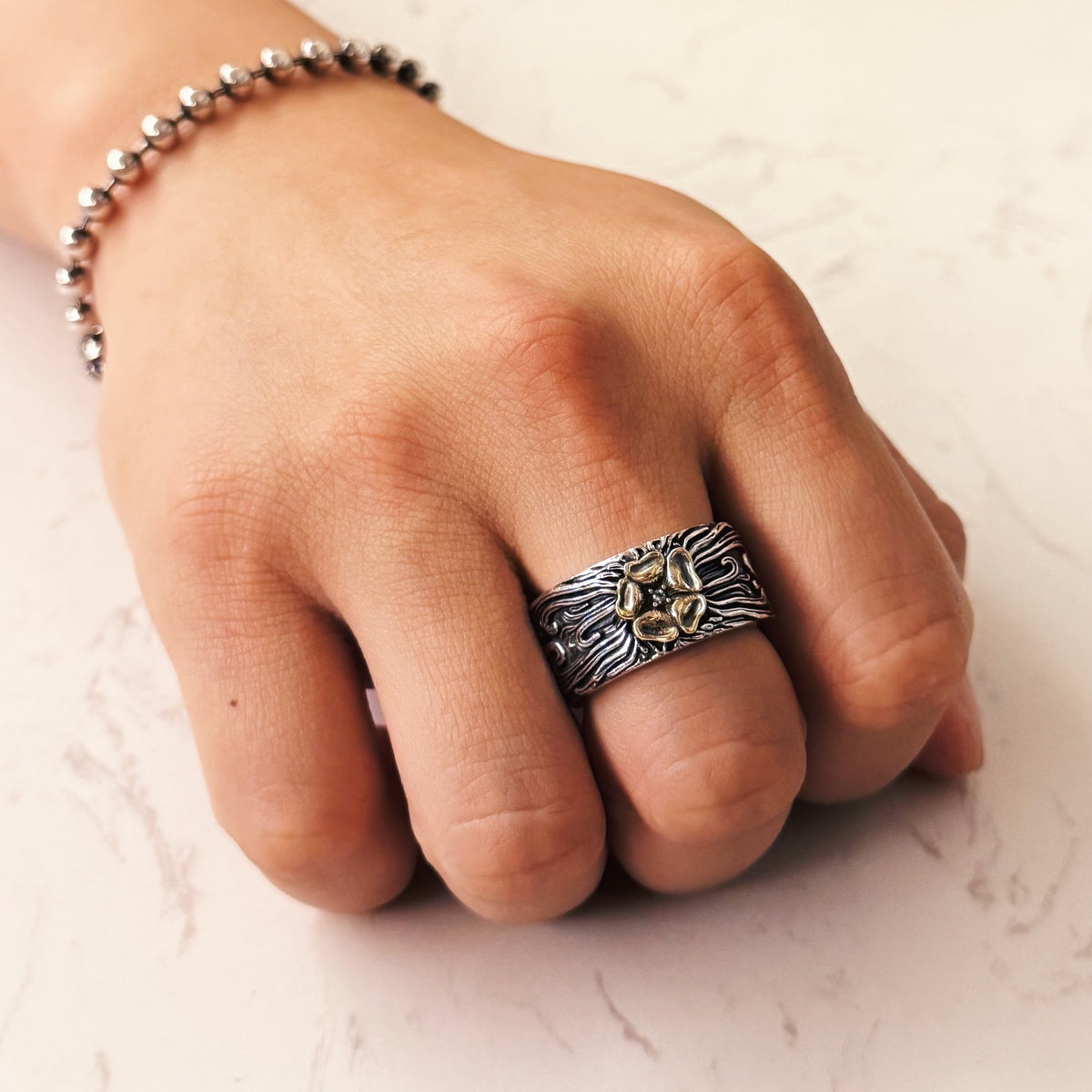 Handmade Solid Rose Ring 手工唐草薔薇花鋯石戒指
