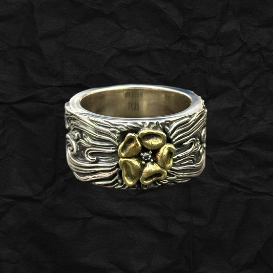 Handmade Solid Rose Ring 手工唐草薔薇花鋯石戒指