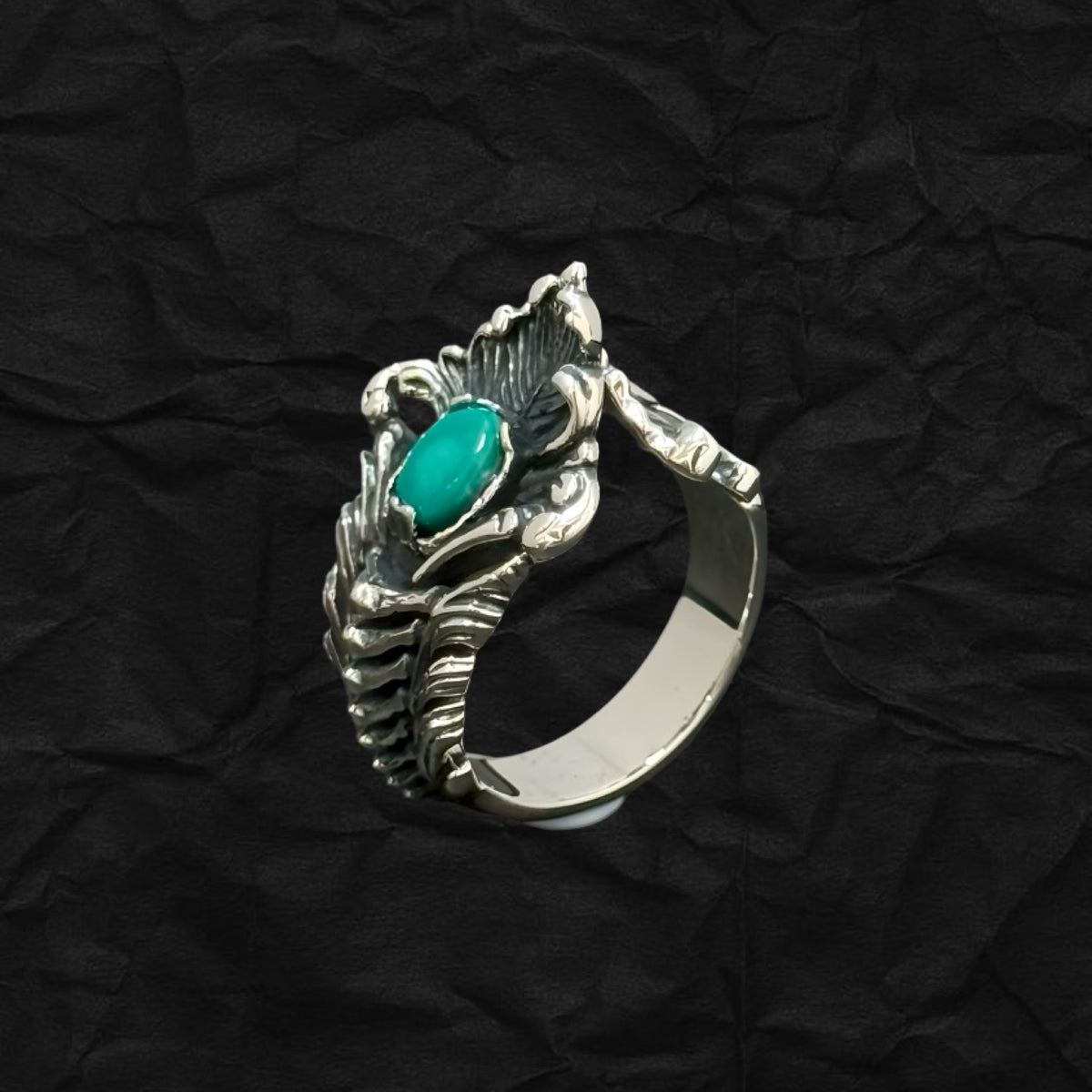Bone &amp; Feather Turquoise Ring 手工羽毛骨骼綠松石戒指