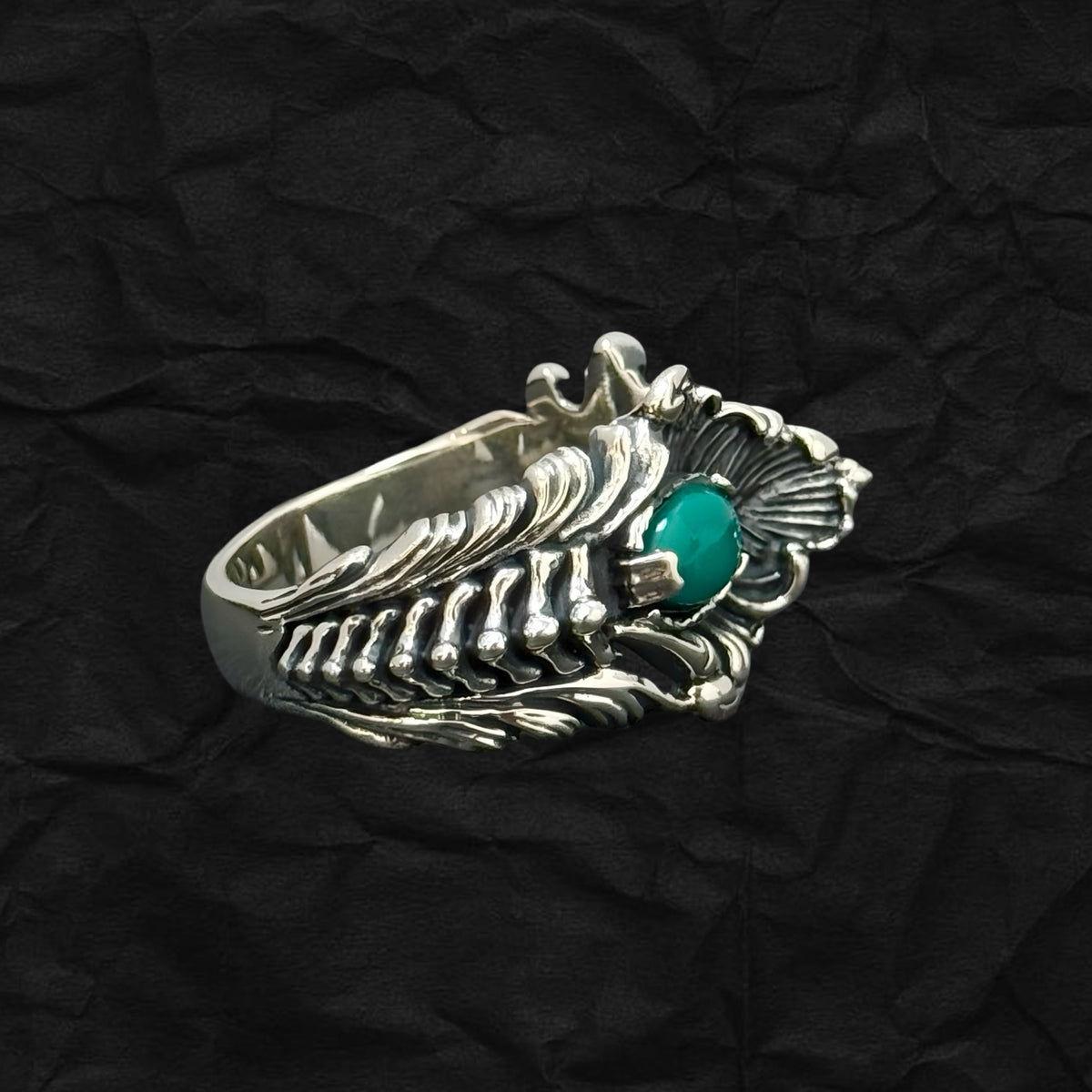Bone &amp; Feather Turquoise Ring 手工羽毛骨骼綠松石戒指
