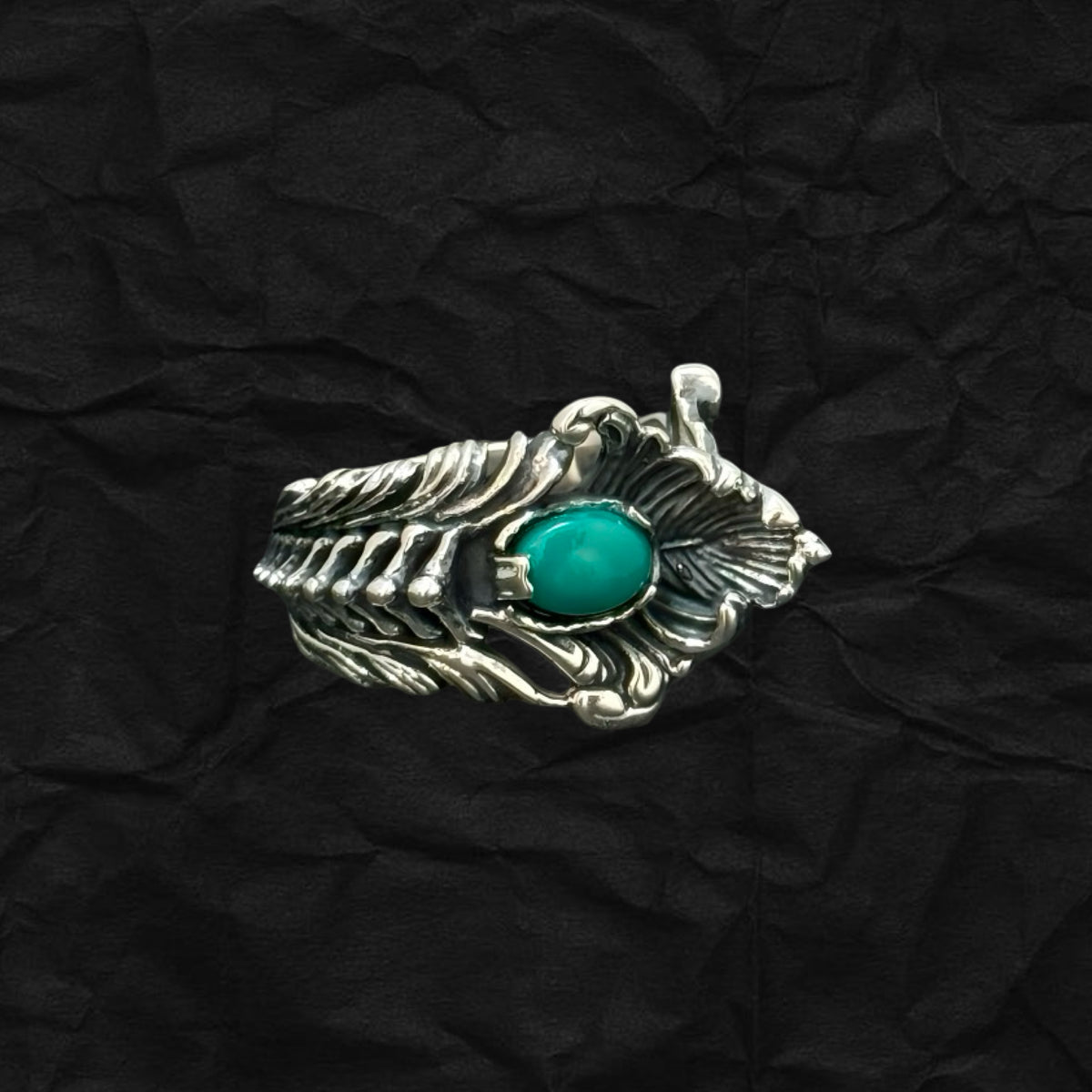 Bone &amp; Feather Turquoise Ring 手工羽毛骨骼綠松石戒指