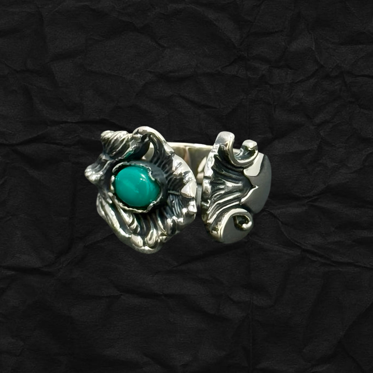 Bone &amp; Feather Turquoise Ring 手工羽毛骨骼綠松石戒指